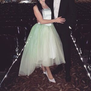 1950s BLUE GREEN MIDI PROM DRESS AS IS SZ 2